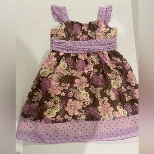 Cherokee toddler girl brown with purple floral detail polka dot dress size 3t